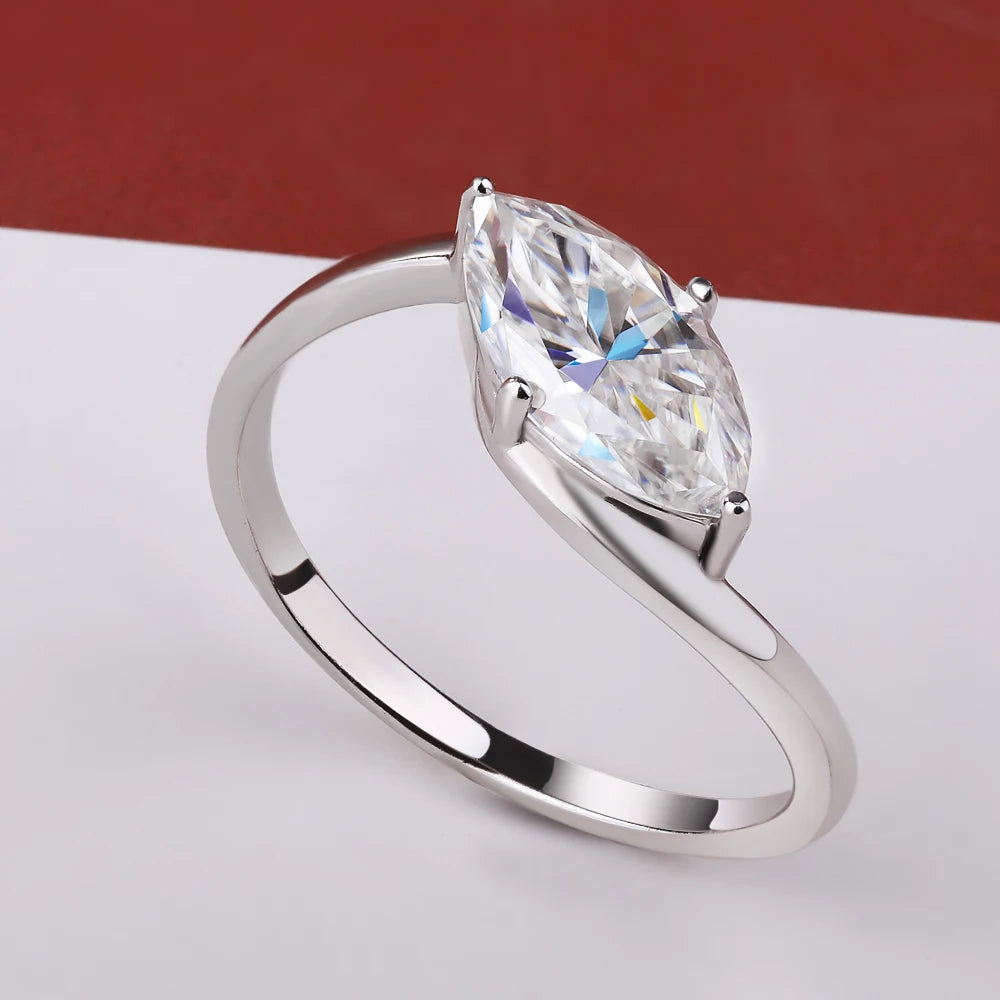 Moissanite Ring 1-2ct Marquise Cut - 925 Silver 18K Guldplätering