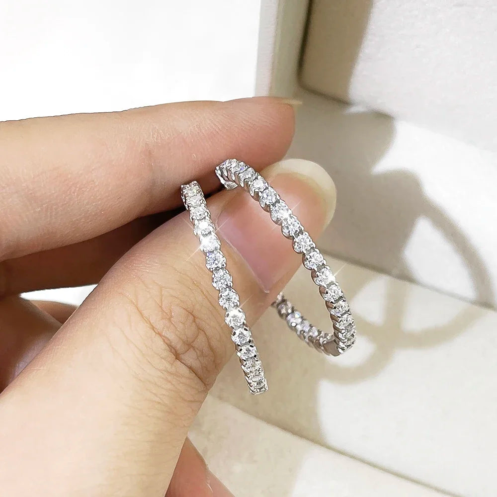 Moissanite Hoop Örhängen 2mm - 925 Silver 18K Guldplätering