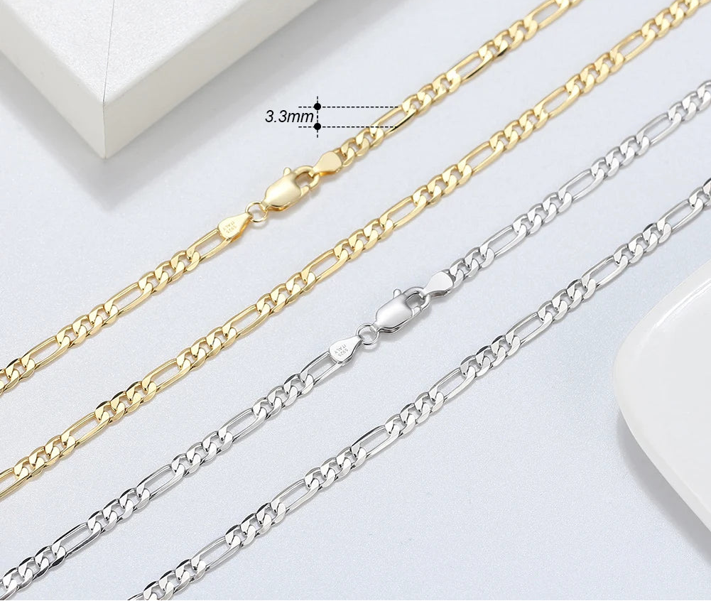 Figaro Halsband 3.3mm 925 Silver - 18K Guldplätering Diamantslipad Unisex