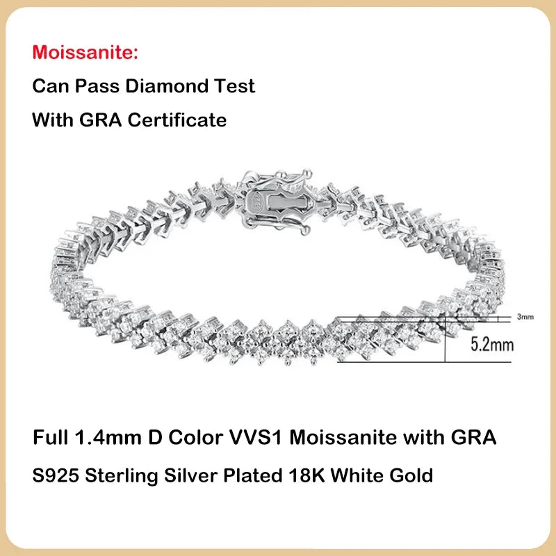 Moissanite Tennis Armband Rhombus 1.2mm D-färg - 925 Silver 18K Plätering