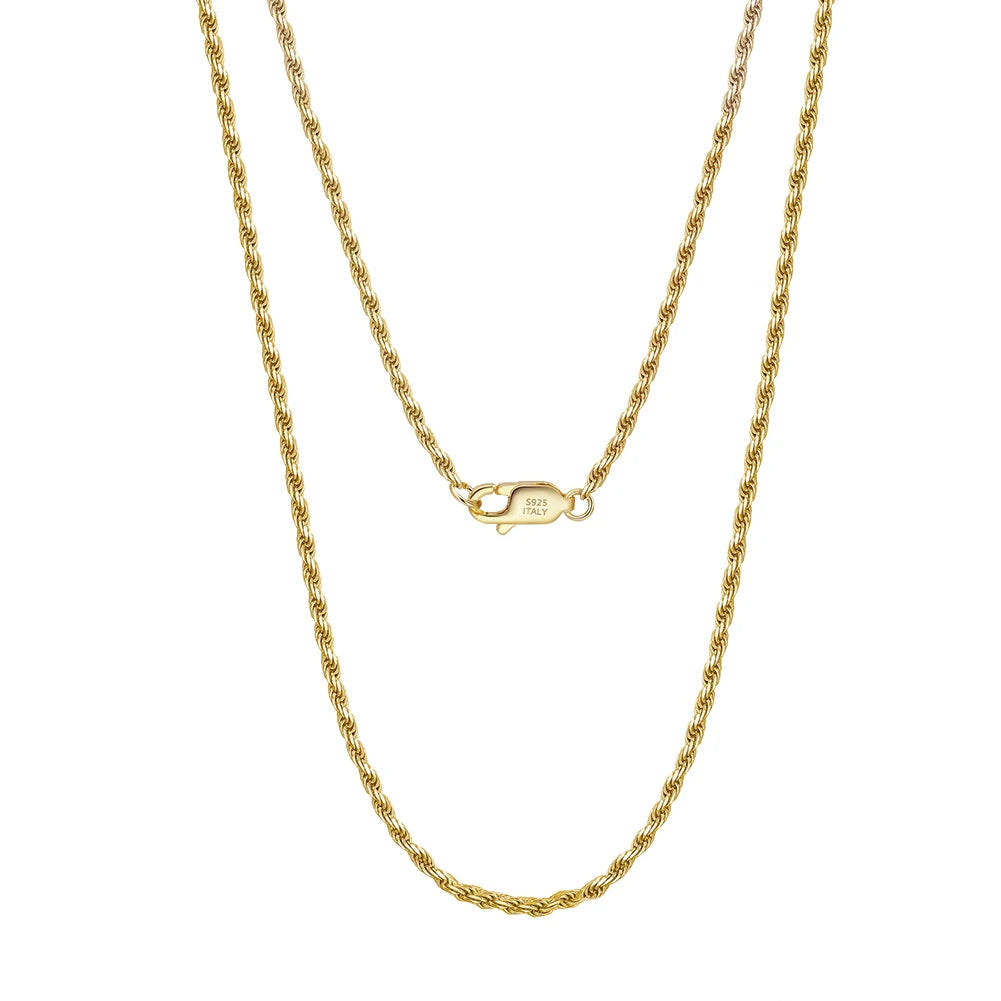 Rope Chain Halsband 1.7mm 925 Silver - 14K Guldplätering 40-60cm Vintage