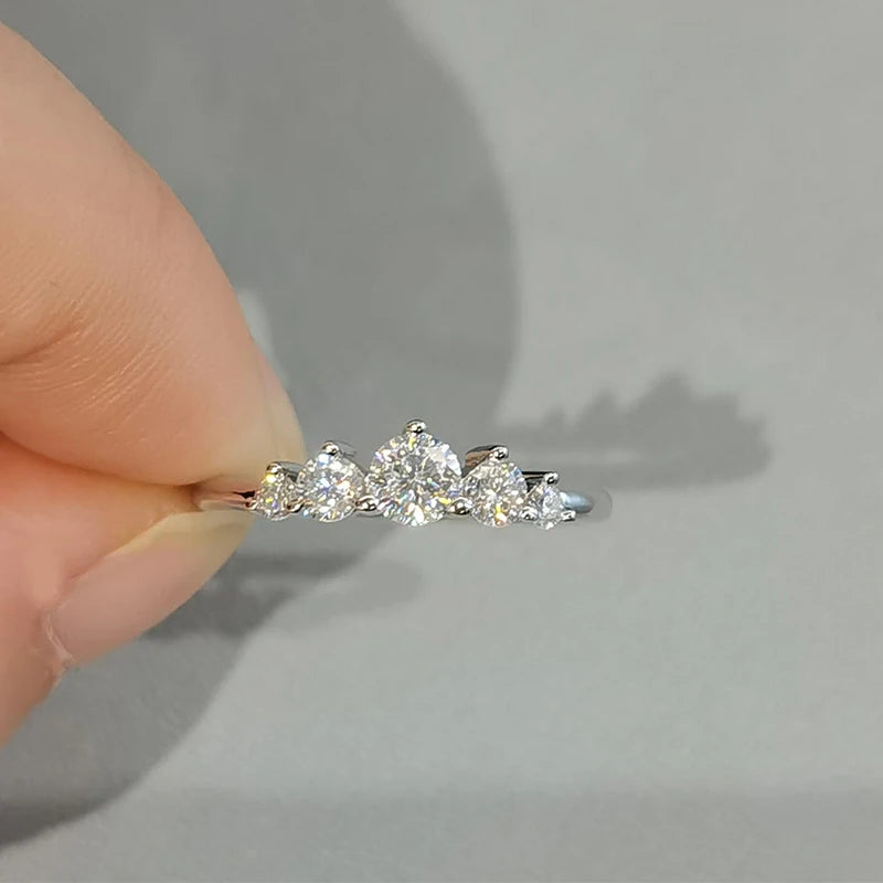 Moissanite Ring 5-Sten - 925 Silver 14K Guldplätering