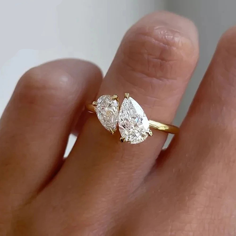 Moissanite Ring 1.5ct Dubbel Pear Cut - 925 Silver 18K Guldplätering