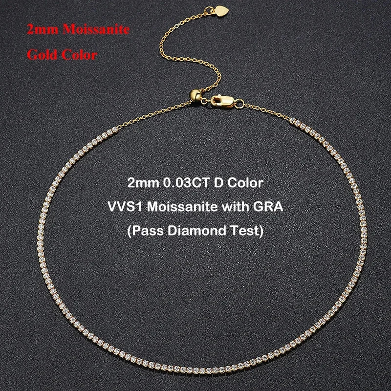 Moissanite Tennishalsband 2mm 0.03ct - 925 Silver 18K Guldplätering