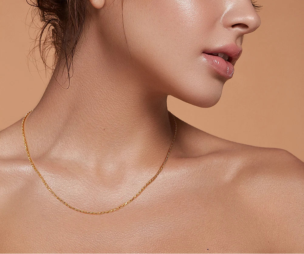 Rope Chain Halsband 1.7mm 925 Silver - 14K Guldplätering 40-60cm Vintage