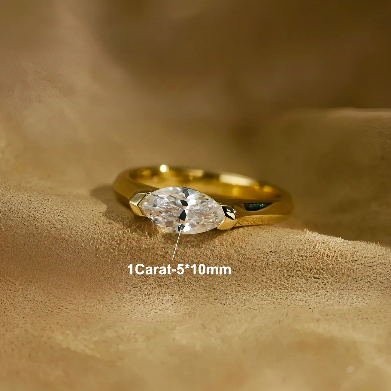 Moissanite Ring 1ct Marquise Cut - 925 Silver 18K Guldplätering
