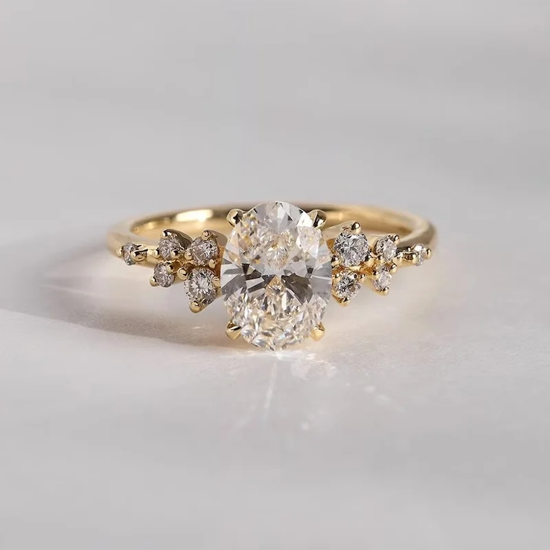 Moissanite Ring 1-3ct Oval Cut Halo - 925 Silver med Certifikat