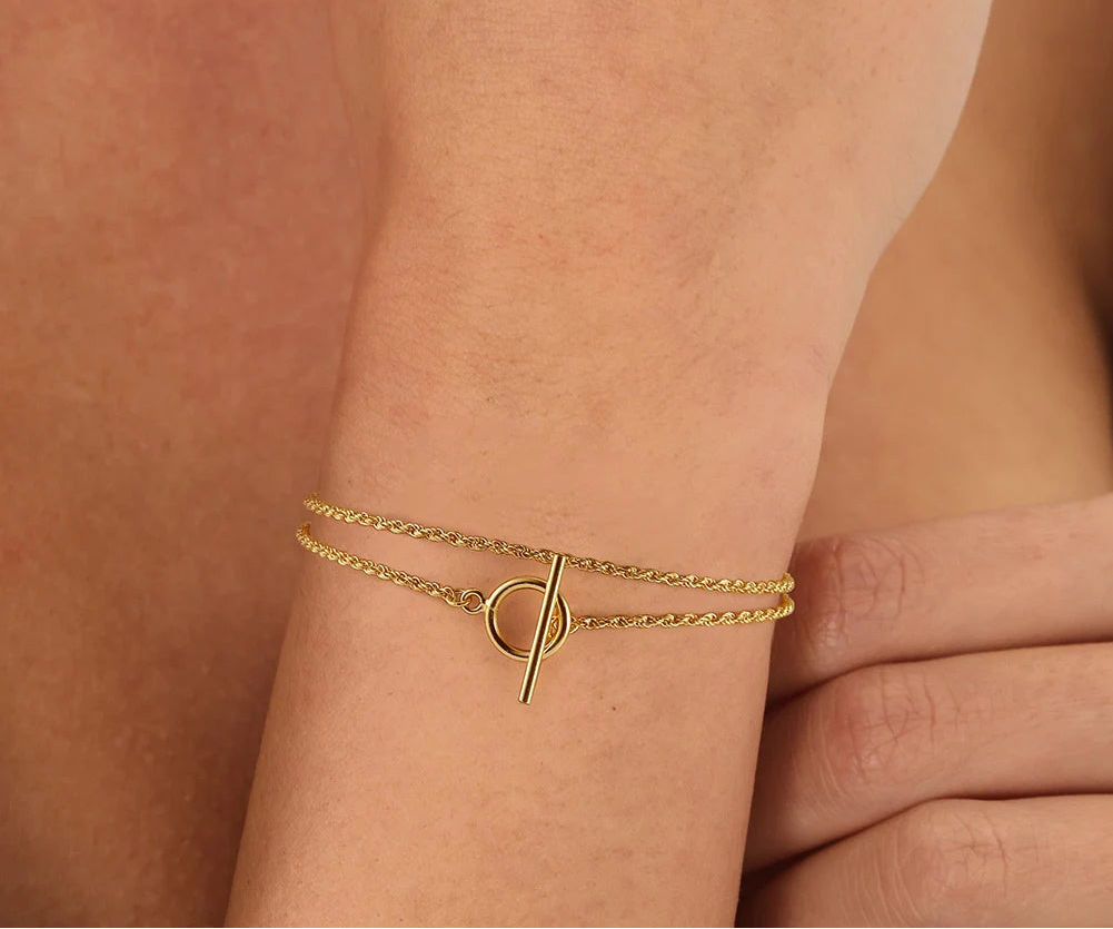 Braided Chain Armband 1.5mm 925 Silver - 14K Guldplätering OT Toggle