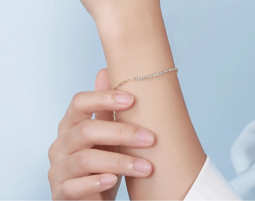 Paperclip Tennisarmband 925 Silver - 14K Guldplätering Handgjort