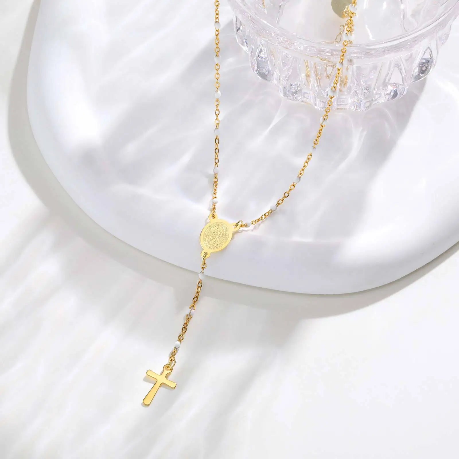 Rosary Halsband Jungfru Maria - 18K Guldplätering Y-form