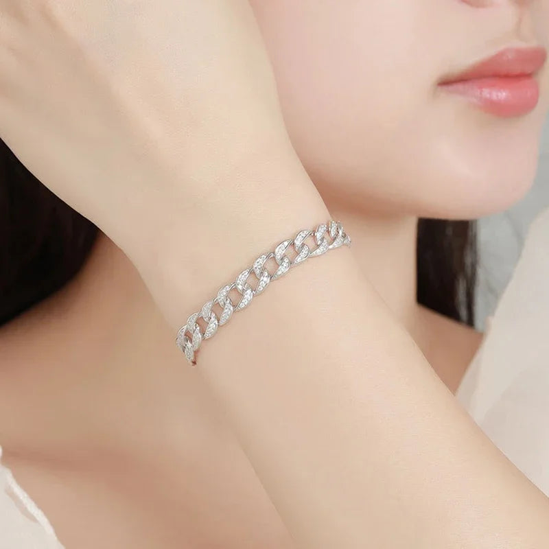 Moissanite Cuban Chain Armband 1.2mm D-färg 8mm - 925 Silver Unisex