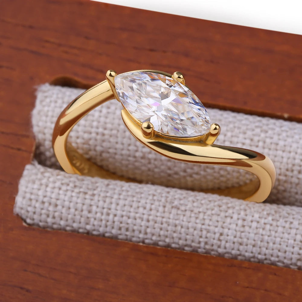 Moissanite Ring 1-2ct Marquise Cut - 925 Silver 18K Guldplätering