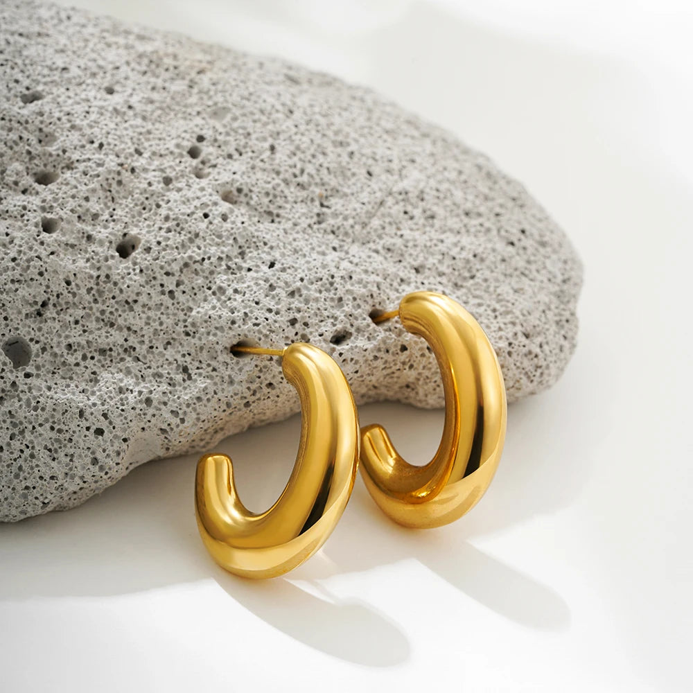 Chunky Hoop Örhängen Rostfritt Stål - 18K Guldplätering Vintage