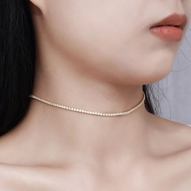 Moissanite Tennis Halsband 2mm 0.03ct D-färg - 925 Silver 18K Guldplätering