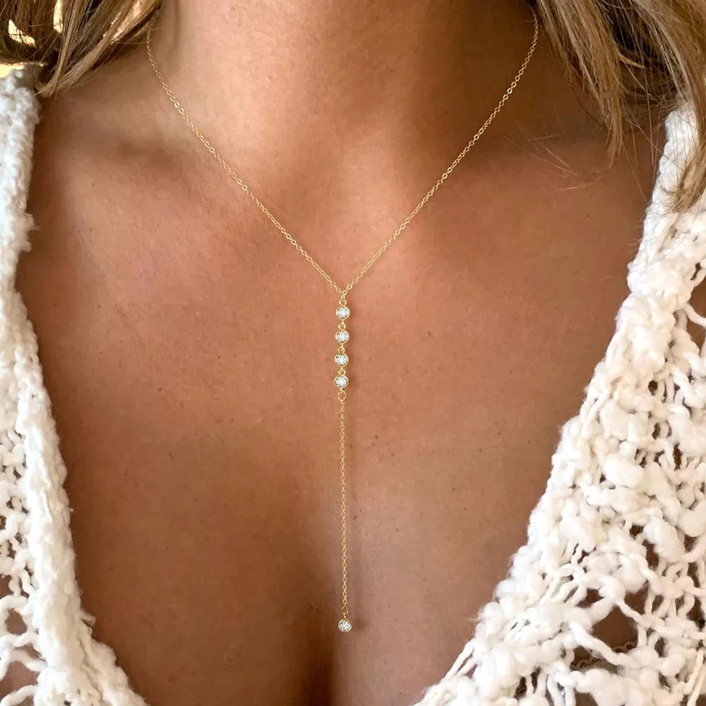 Y Lariat Halsband Rostfritt Stål - 18K Guldplätering Multilager