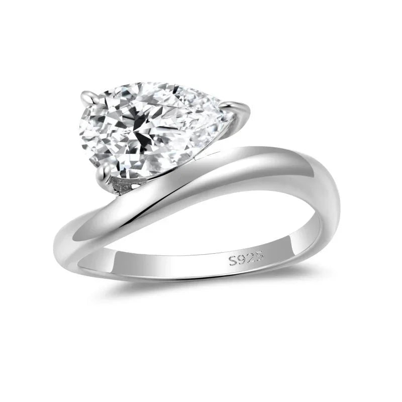Moissanite Ring 3ct Pear Cut - 925 Silver 18K Guldplätering