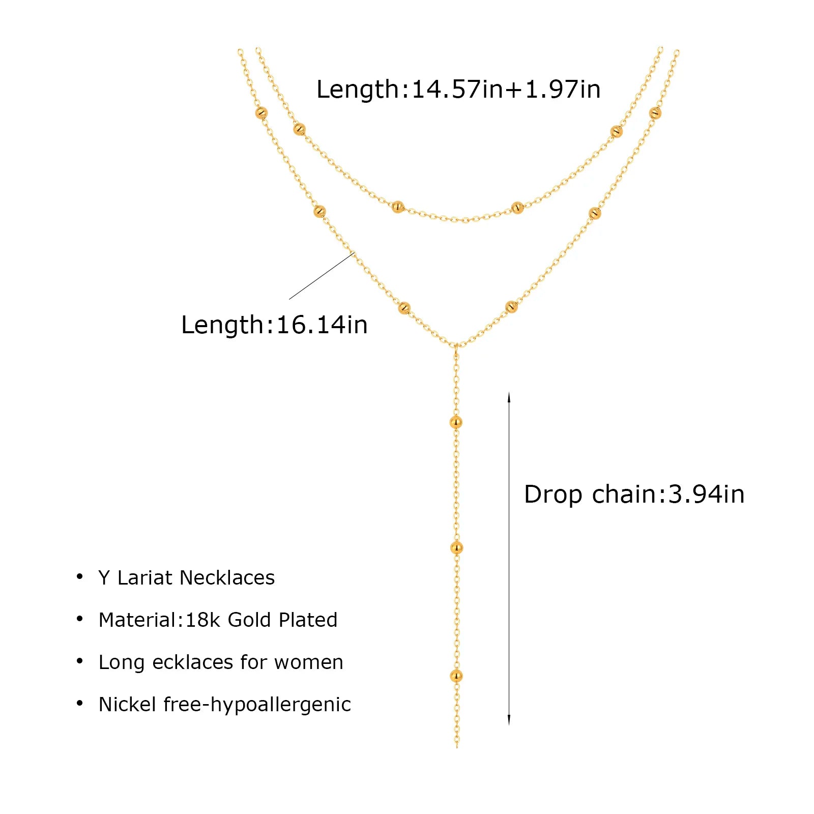 Y Lariat Halsband - Rostfritt Stål Guldplätering