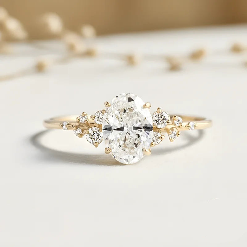 Moissanite Ring 1-3ct Oval Cut Halo - 925 Silver med Certifikat