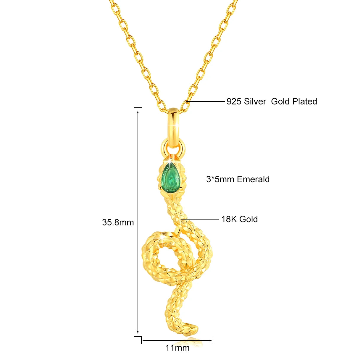Halsband i Äkta 18K Guld med Smaragd - Ormhänge