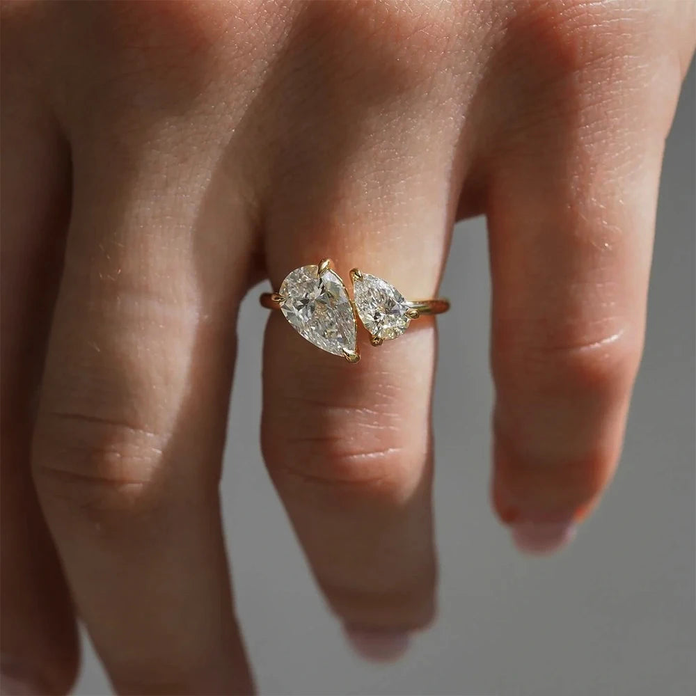 Moissanite Ring 1.5ct Dubbel Pear Cut - 925 Silver 18K Guldplätering