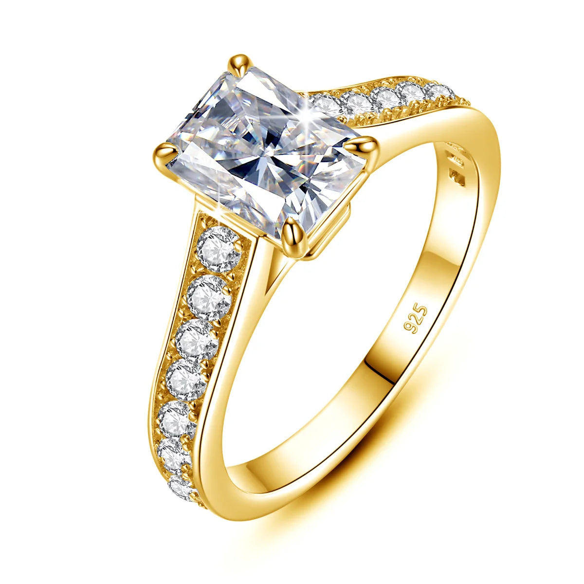 Förlovningsring Moissanite 2ct Emerald Cut 925 Silver